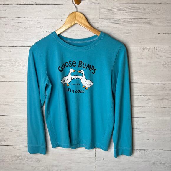 Life is Good T-Shirt Kids Size XXL Aqua "Goose Bumps" Long Sleeve 100% Cotton - Picture 3 of 16